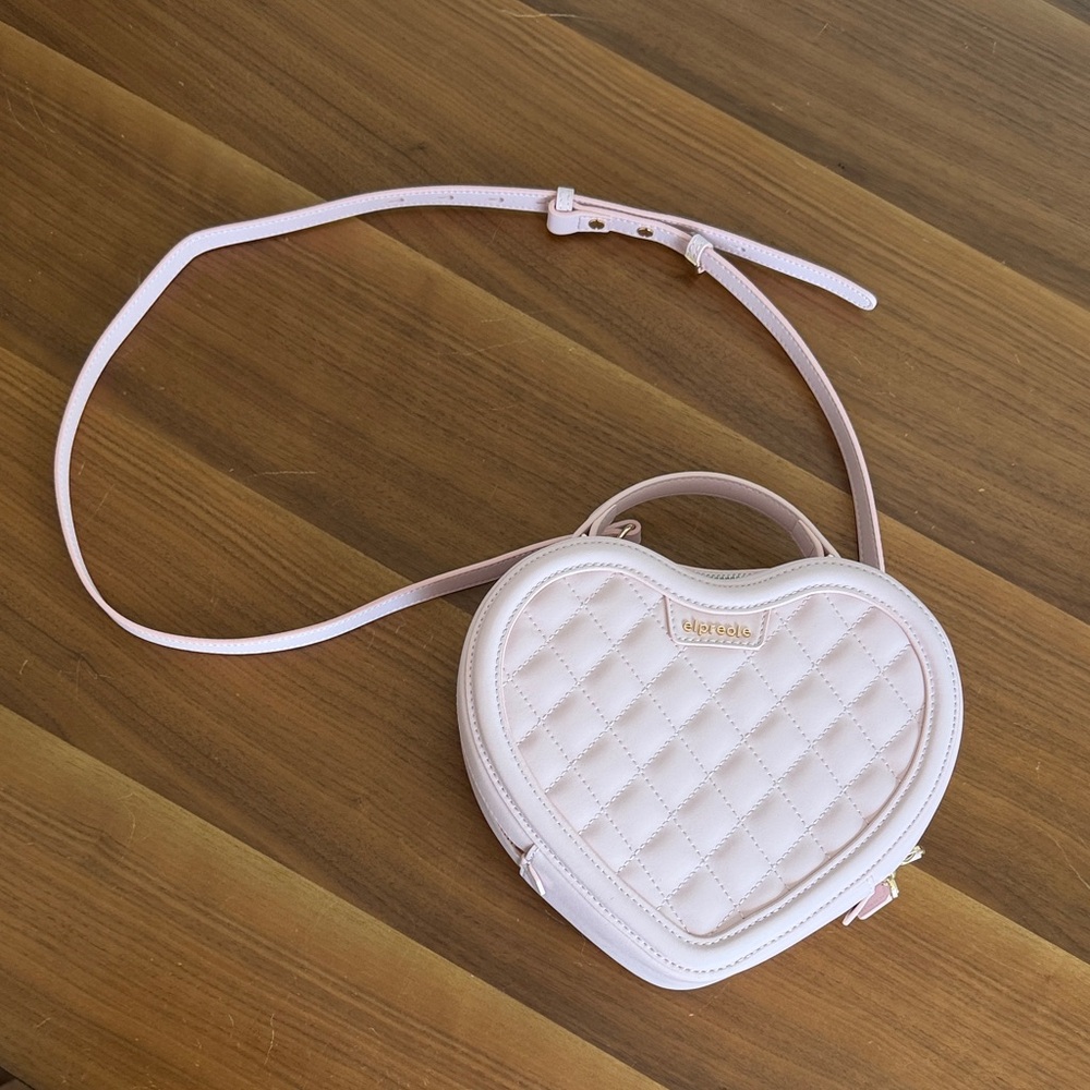 Heart Quilted Crossbody Bag - Pale Pink